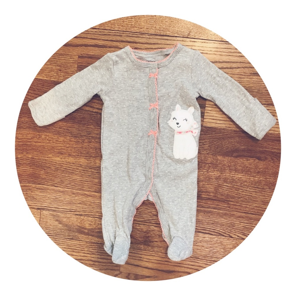 carters newborn sleeper onesie cat pink gray